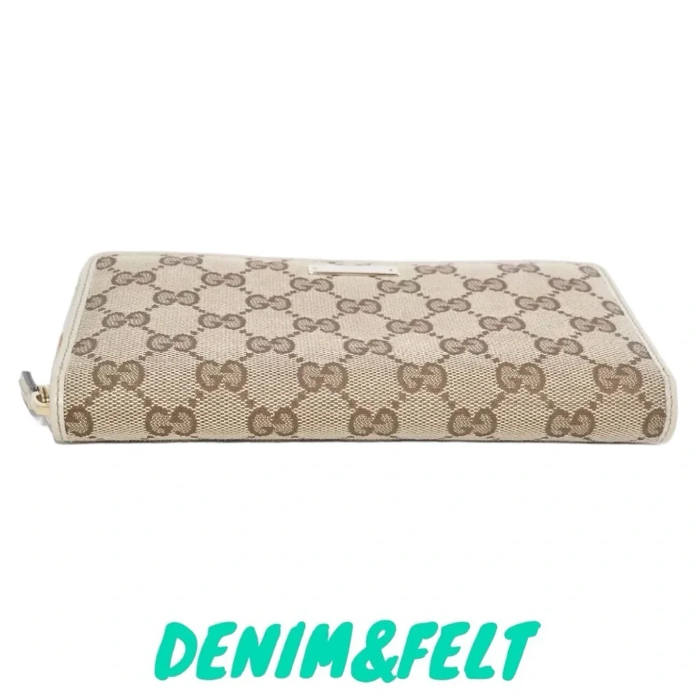 🤎GUCCI GG Beige/Off White Monogram Metal Bar Zip Around Long Wallet | PRELOVED! - Picture 9 of 16